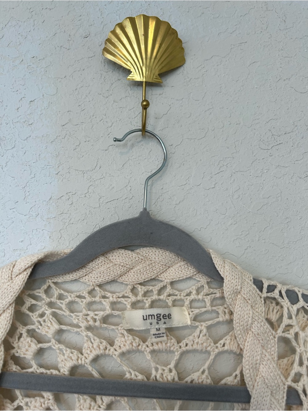 Umgee Cream Crochet Open Knit Fringe Boho Kimono Cardigan Size M - Picture 2 of 8